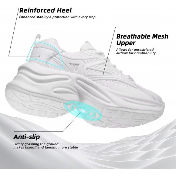 ⚡Women's White Fabric Chunky Comfortable Walking Running Sport Athletic Sneakers - Picture 7 of 7